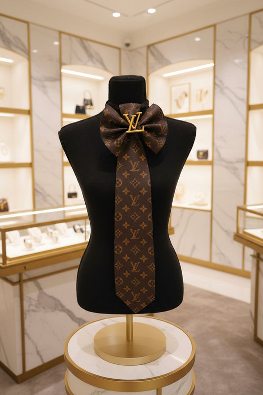 Dark Chocolate L’Vee Soft Leather & Denim Distressed Bowtie Necktie