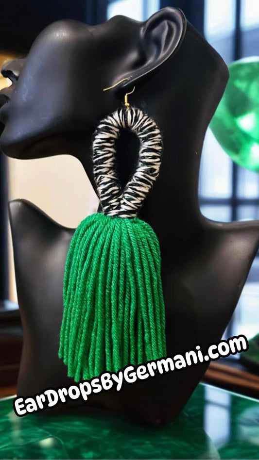 Green Zebra Key Loop Tassel Drops