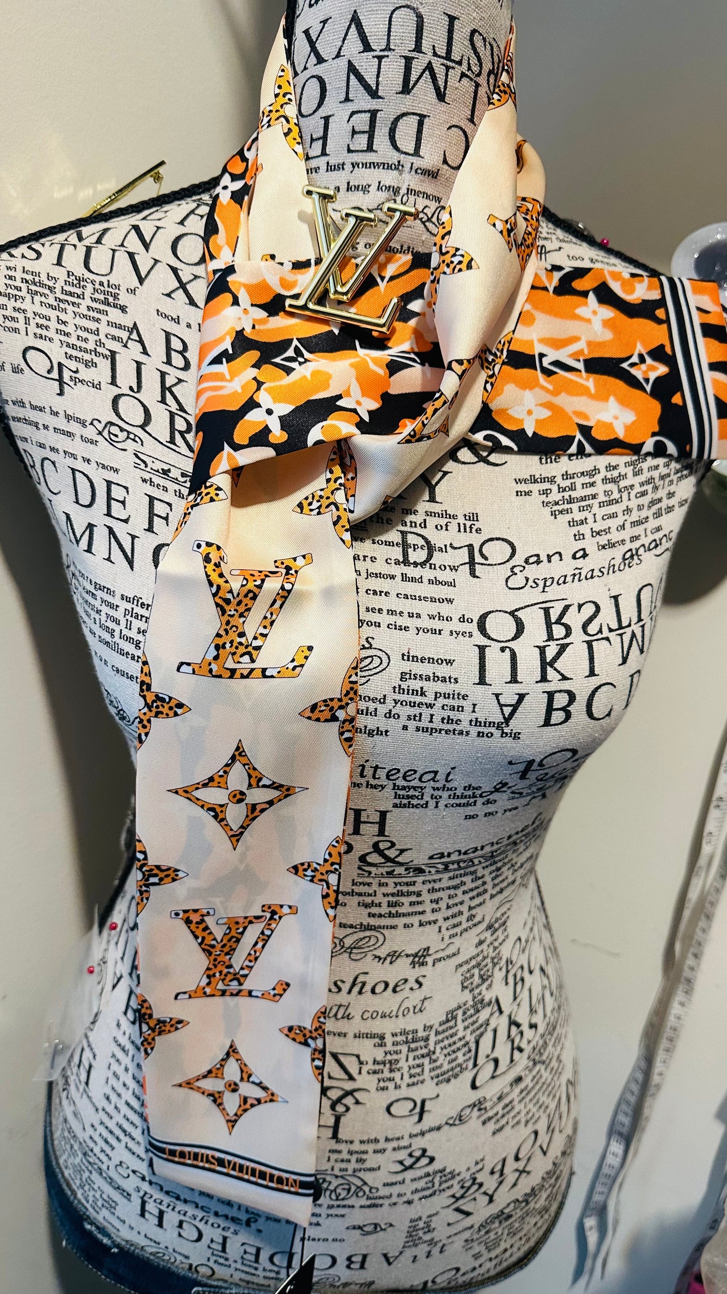 Cream L’Vee Silk Scarf with brooch