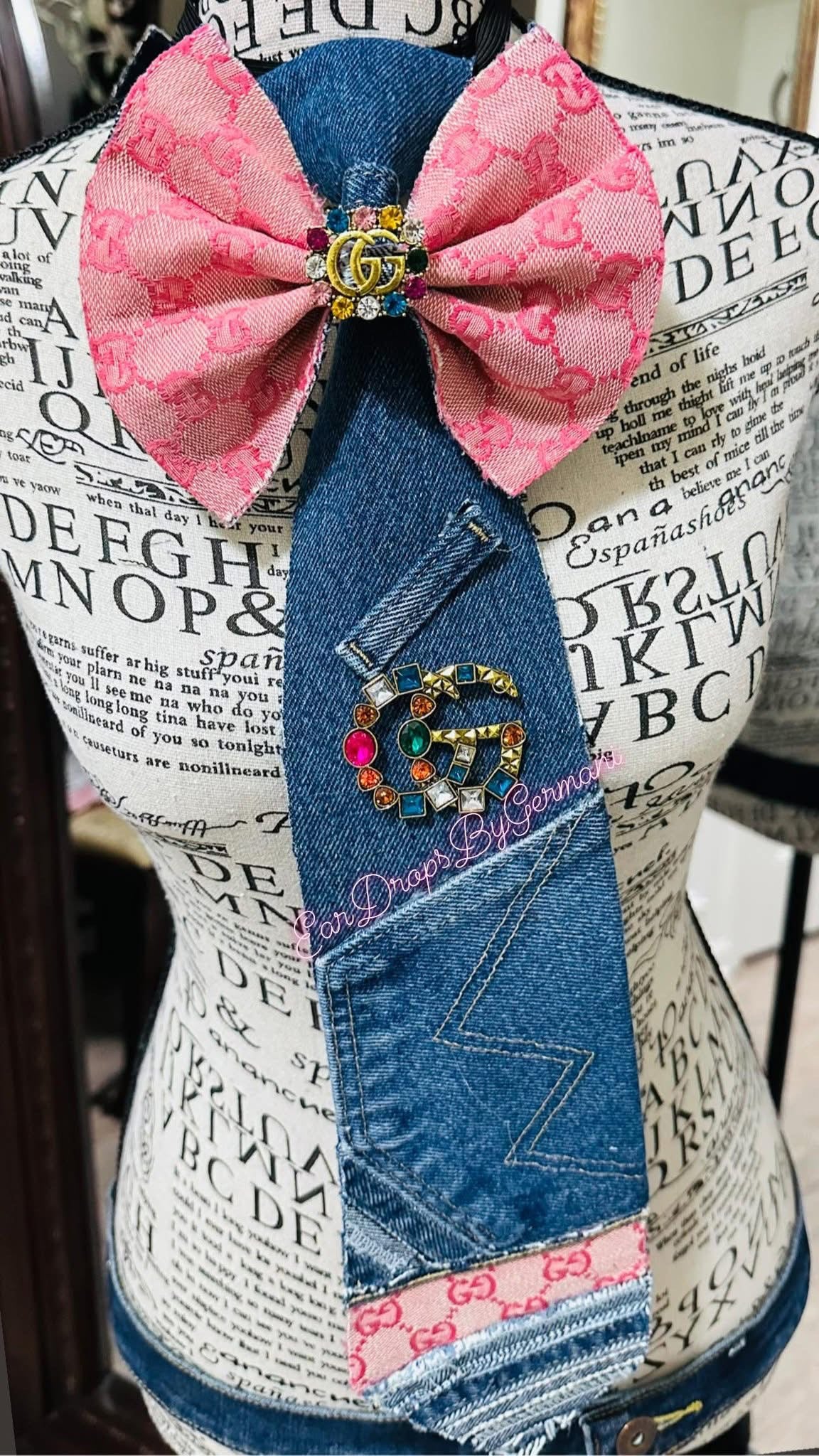 Pinky GiGi Distressed Denim Bowtie Necktie