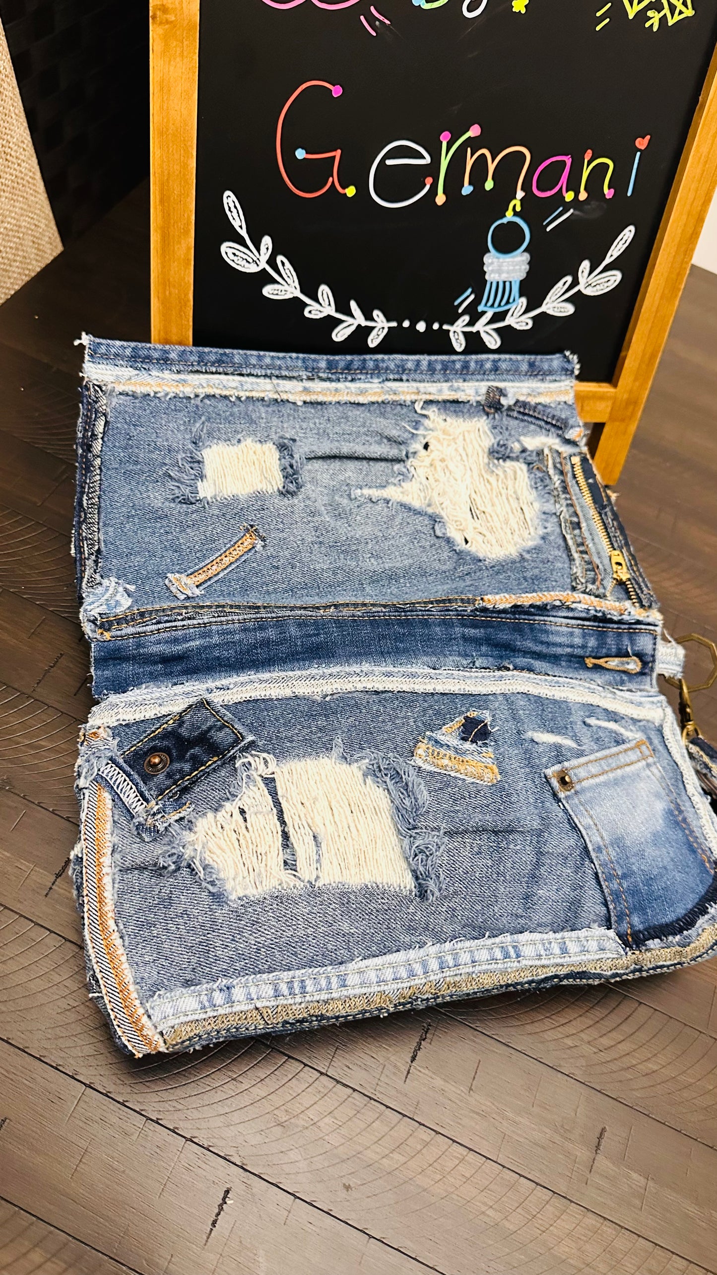 Distressed Denim Clutch Purse