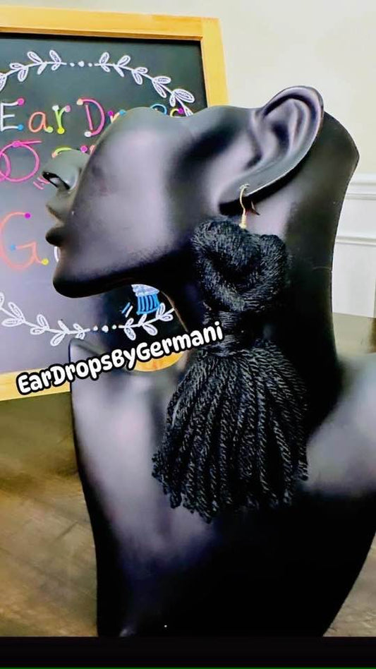 Jet Black Pretzel Knot Tassel Drop