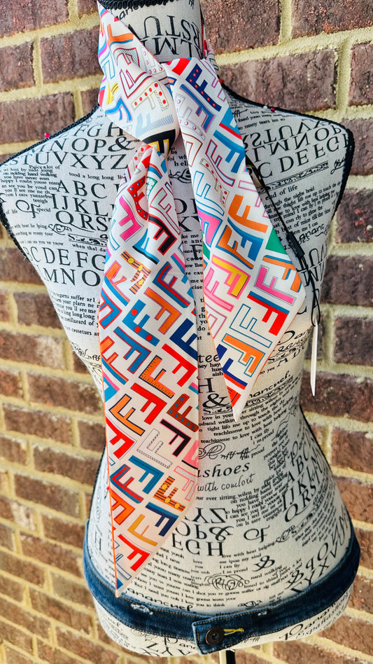 Orange Multicolor Silk Scarf