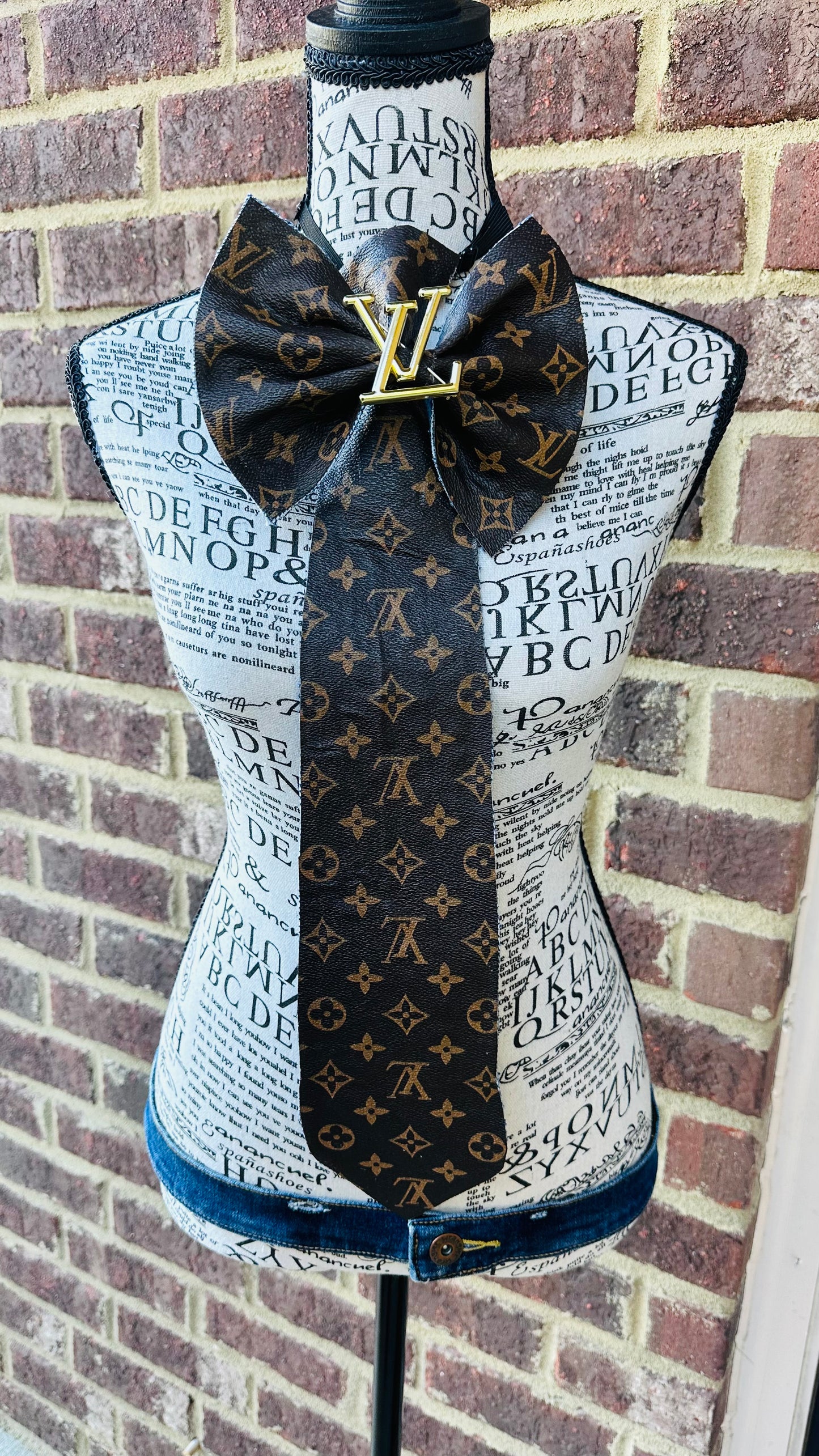 Dark Chocolate Brownie Leather & Denim Distressed Bowtie Necktie