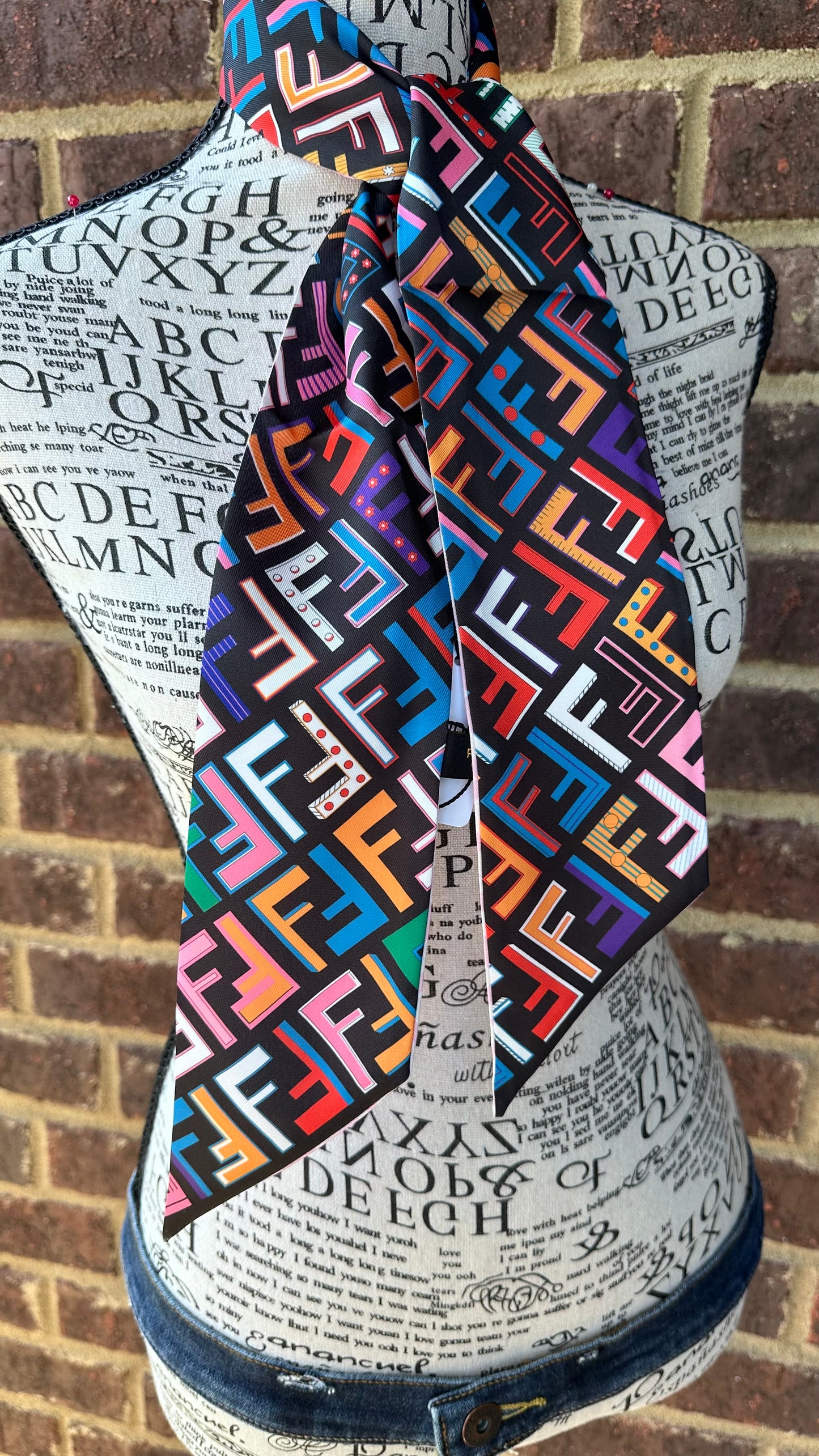 Black Multicolor Silk Scarf