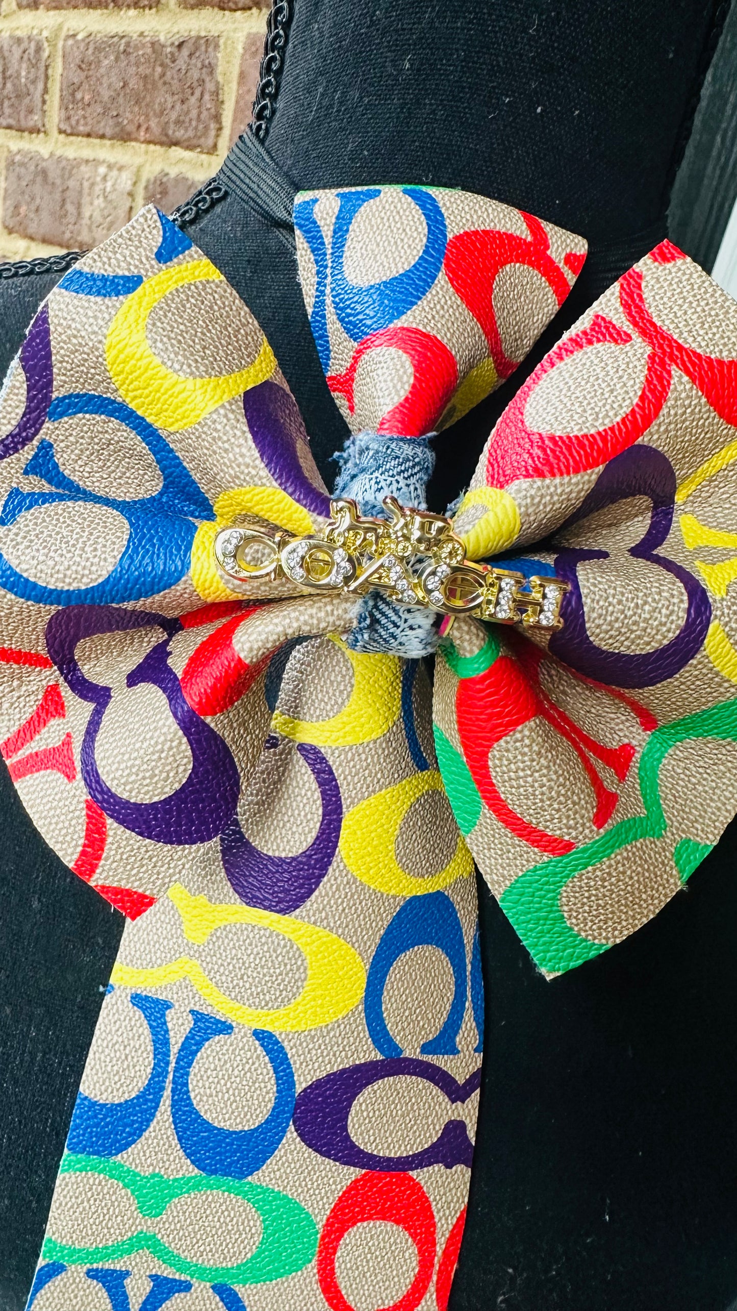 Handmade Women's Denim Bowtie Necklace with Brooch Multicolor Leather Coachella