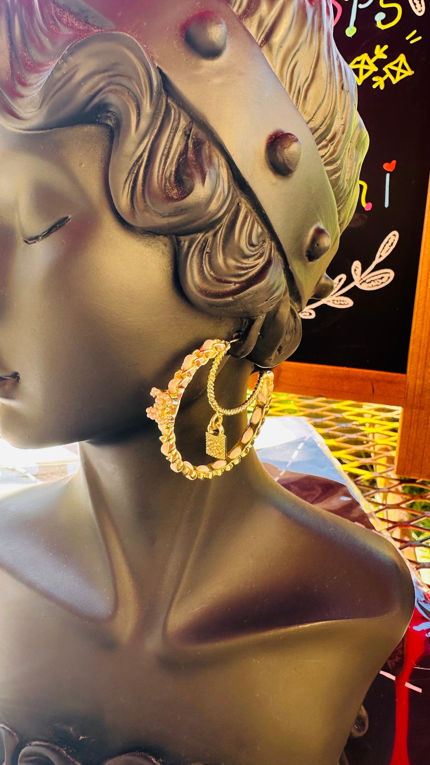 White Pearls Gold Double Fashion Hoop Earrings