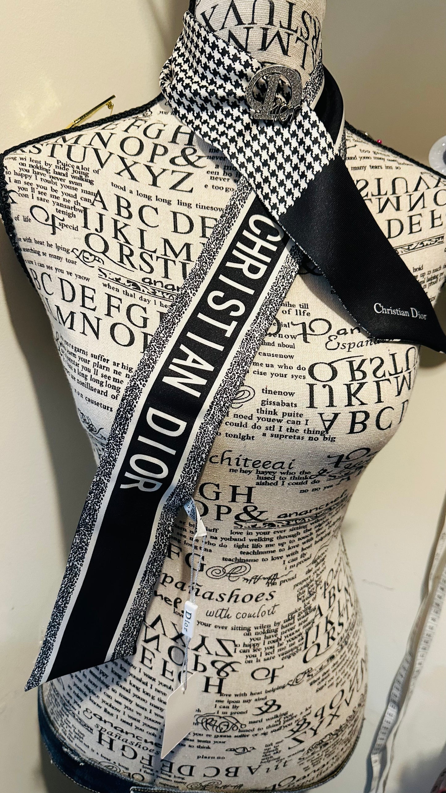 Black & White Christina Diora Silk Scarf with Brooch