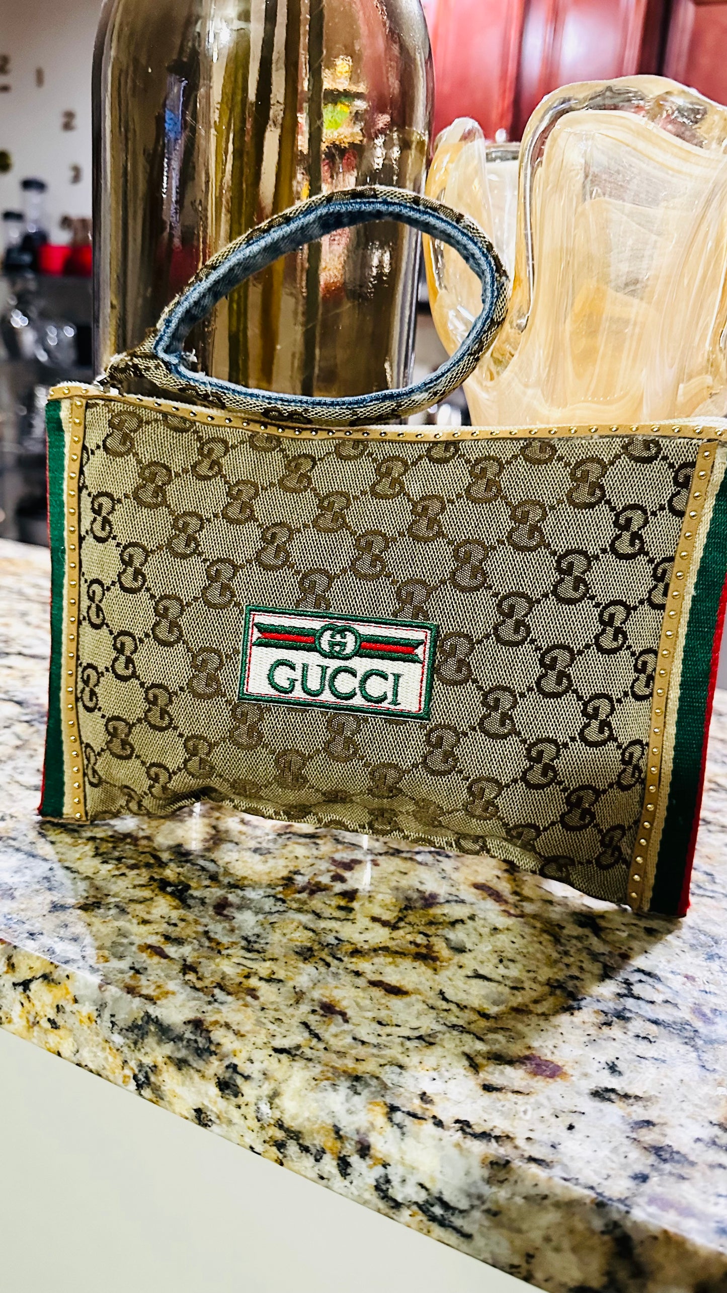 Handmade Brown GiGi Denim Wristlet Handbag