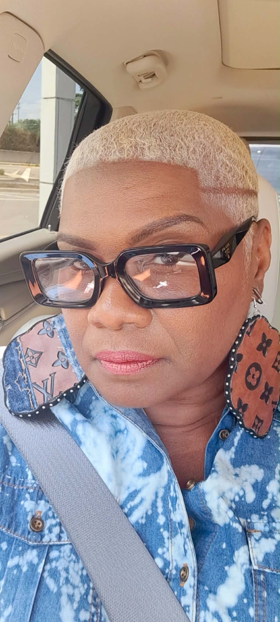 Freestyle Handmade Cognac Leather & Distressed Denim L’Vee Earrings