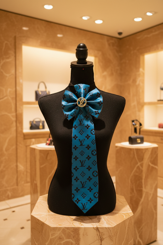 Blue Leather L’Vee & Distressed Denim Bowtie Necktie