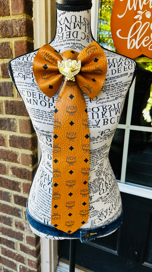 Cognac Leather Denim Bowtie Necktie