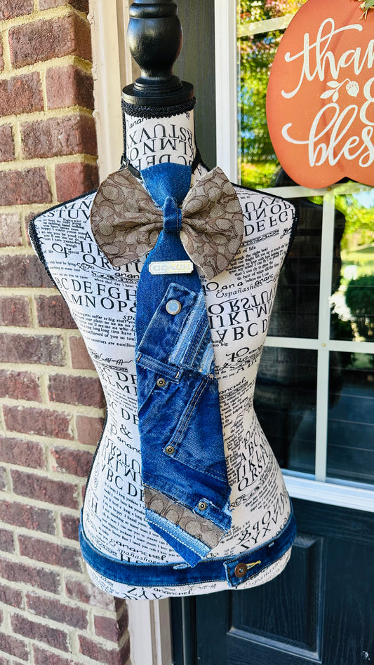 Sturdy Coachie Denim Patchwork Bowtie Necktie