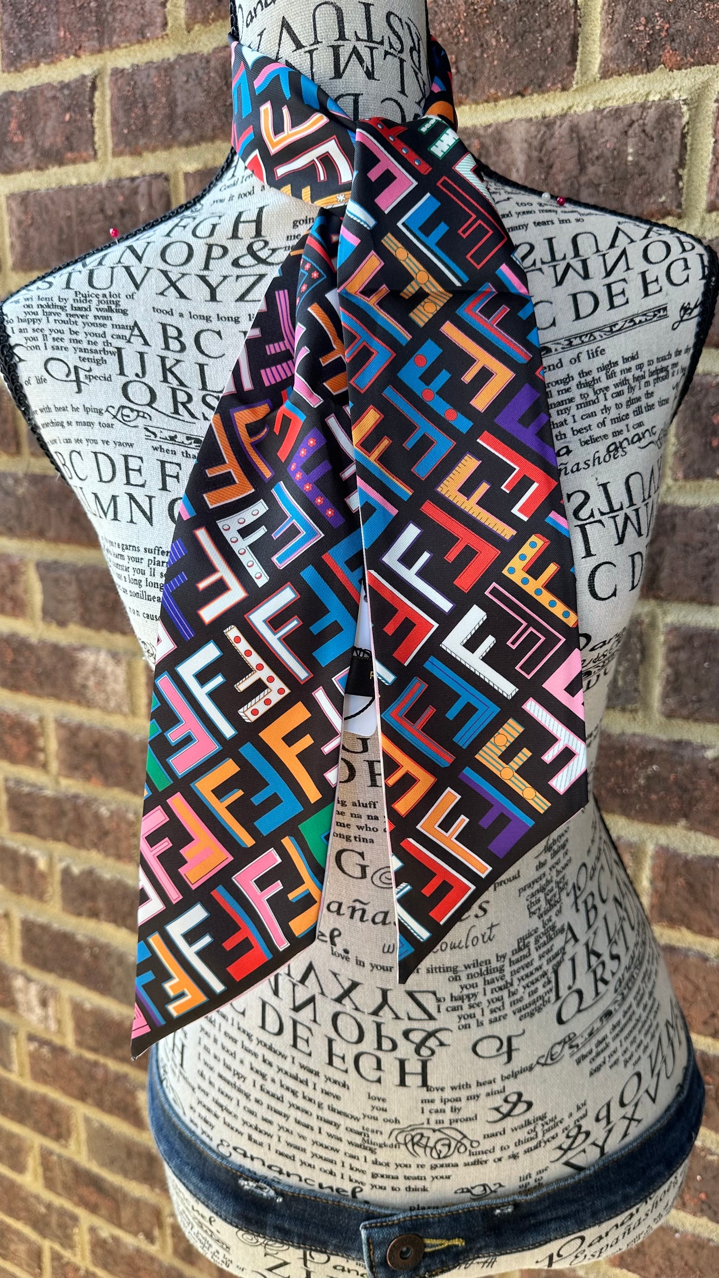 Black Multicolor Silk Scarf
