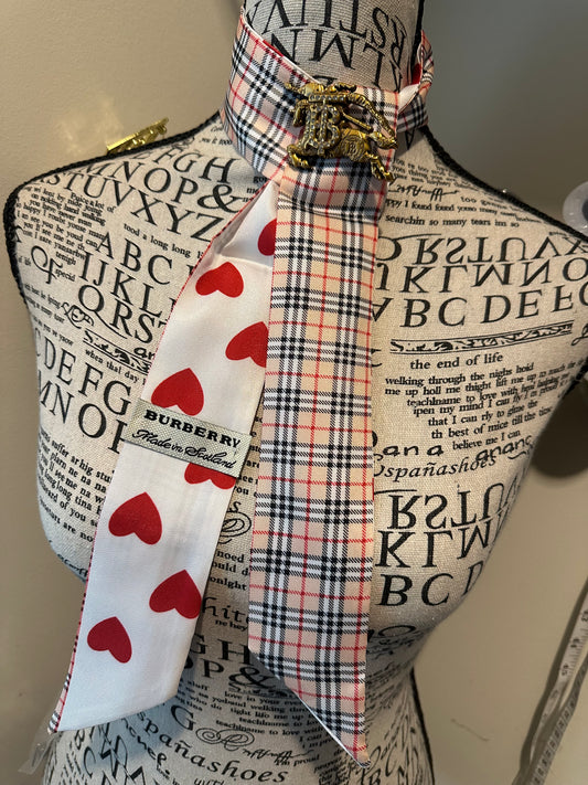 Blueberry Hearts Silk Scarf with Brooch