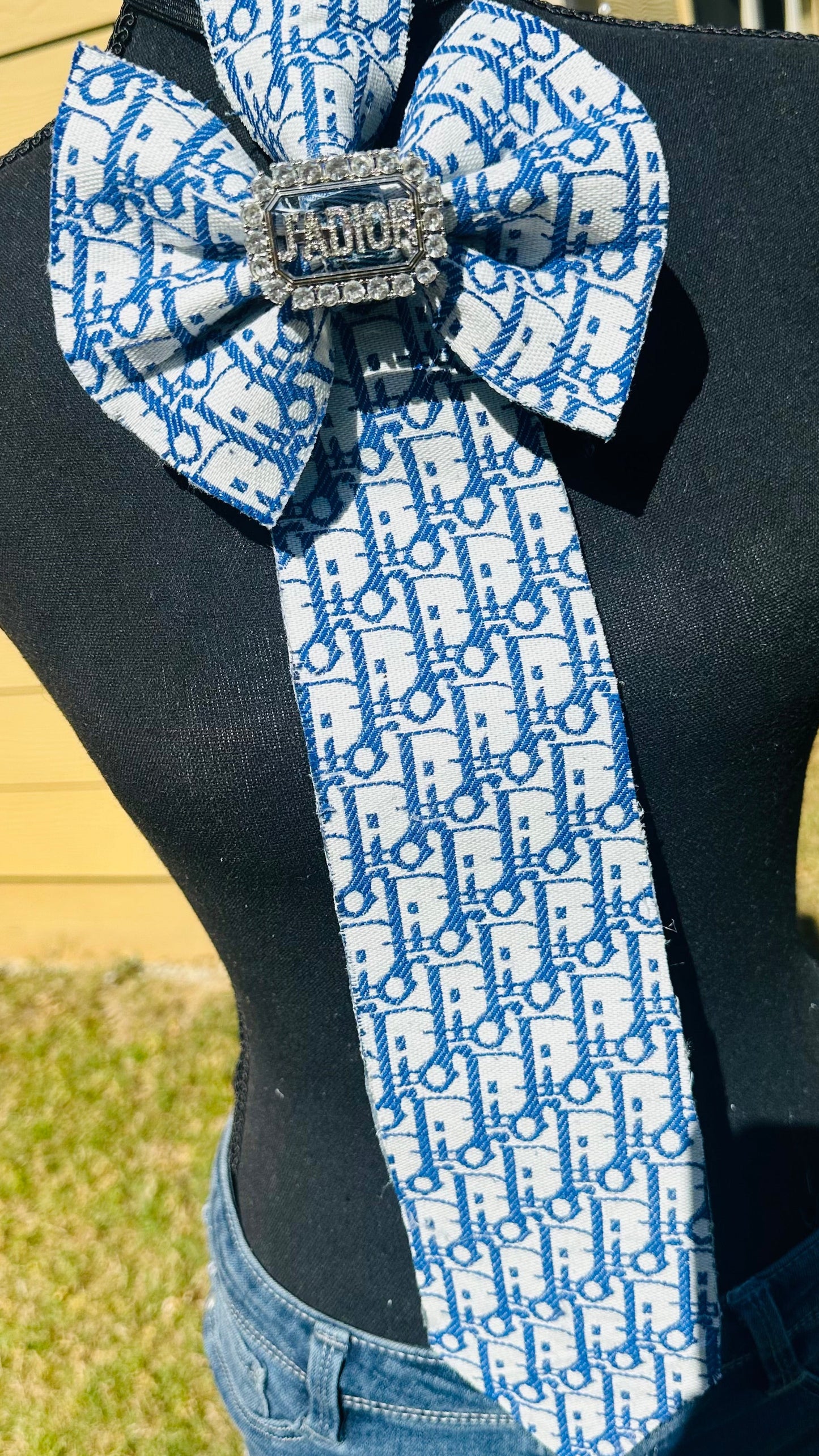 Blue & White Diora with Distressed Denim Bowtie Necktie