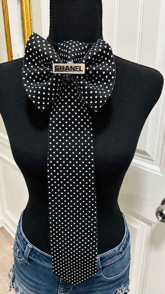Black and White Polka Dot Cotton & Denim Bowtie Necktie (sale extended until 9/28)