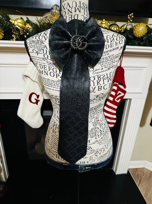 Charcoal Black Leather & Denim GiGi Bowtie Necktie