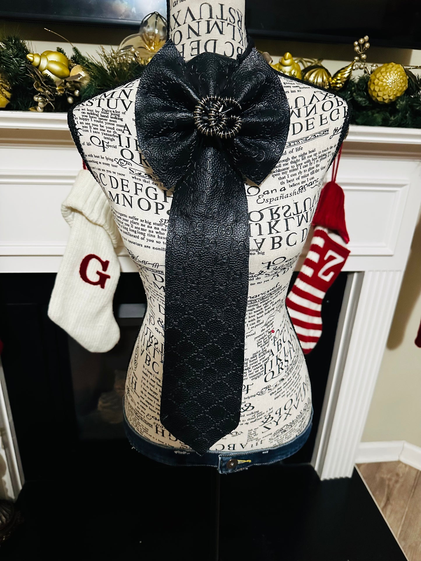 Charcoal Black Leather & Denim GiGi Bowtie Necktie