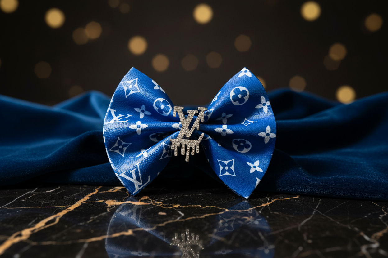 Royal Blue L’Vee Leather & Denim Bowtie