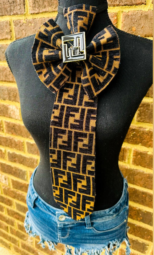 Ms. Classy Fendia Cognac & Black Suede Bowtie Necktie