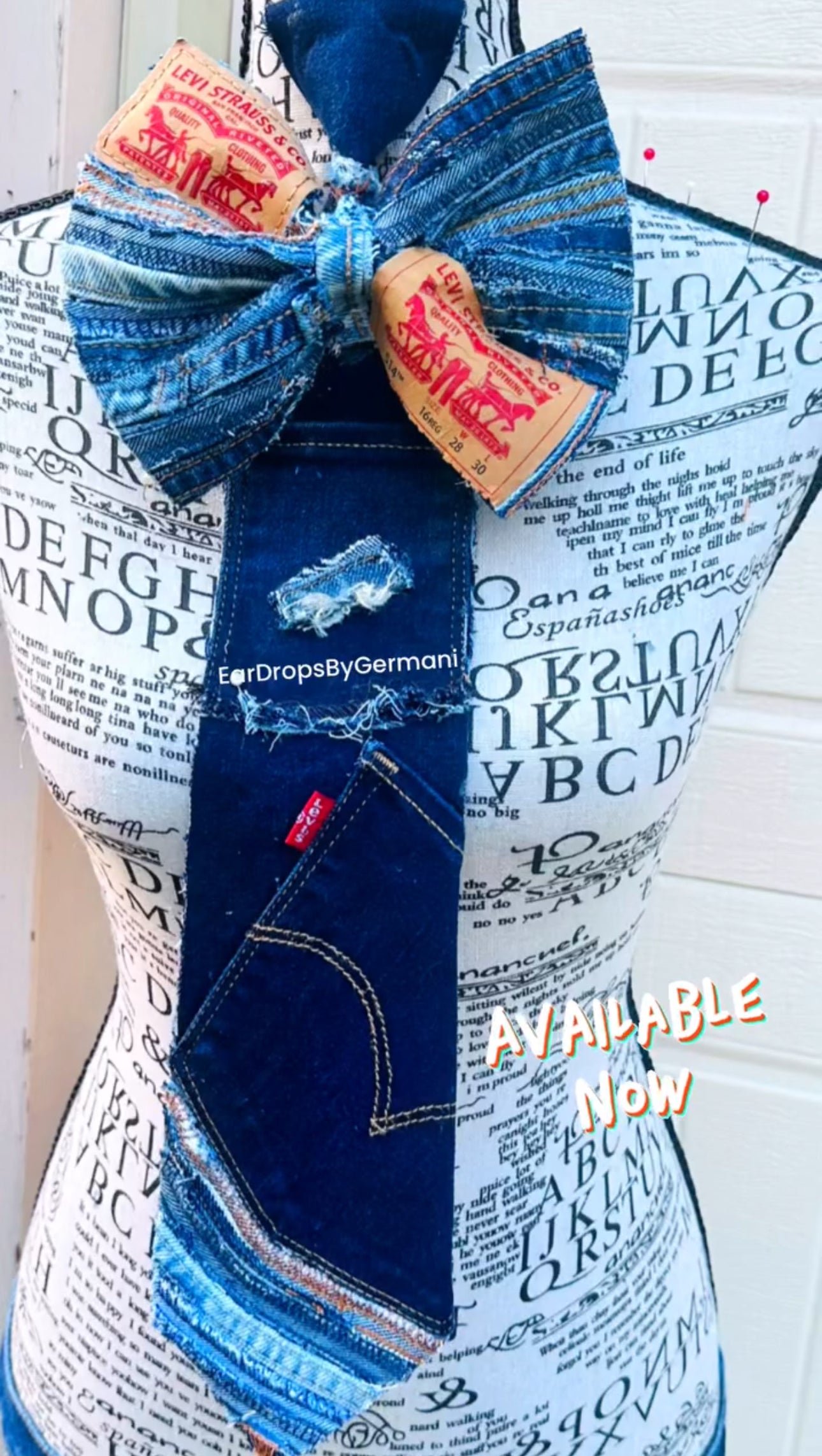 Double Label Denim Patchwork Bowtie Necktie