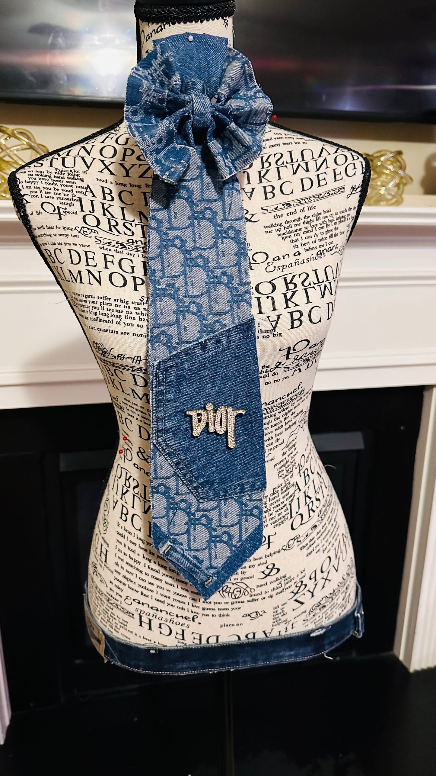 Deon Light Blue Bow Distressed Denim Necktie