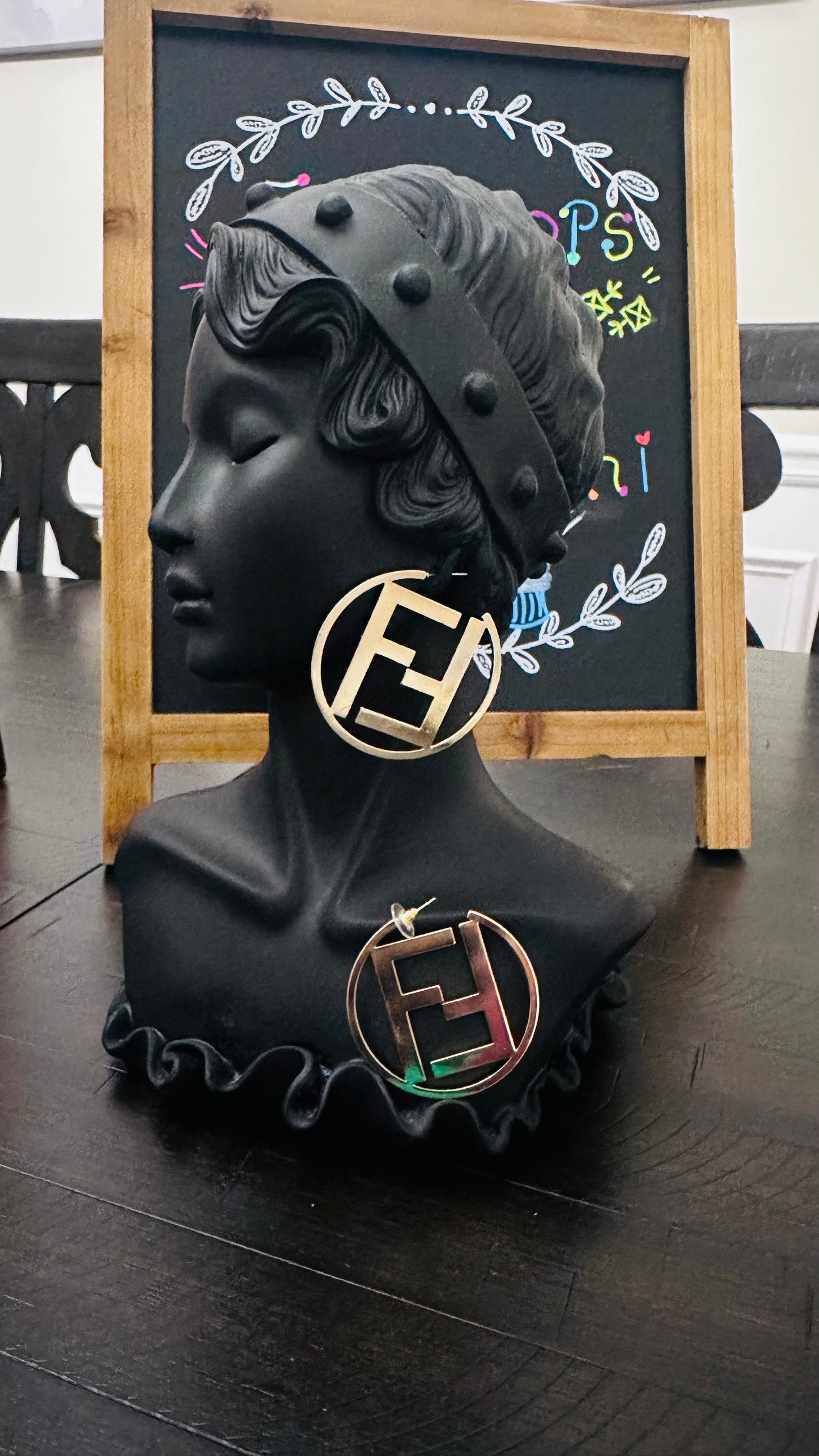 Gold Fancy Hoops Earrings