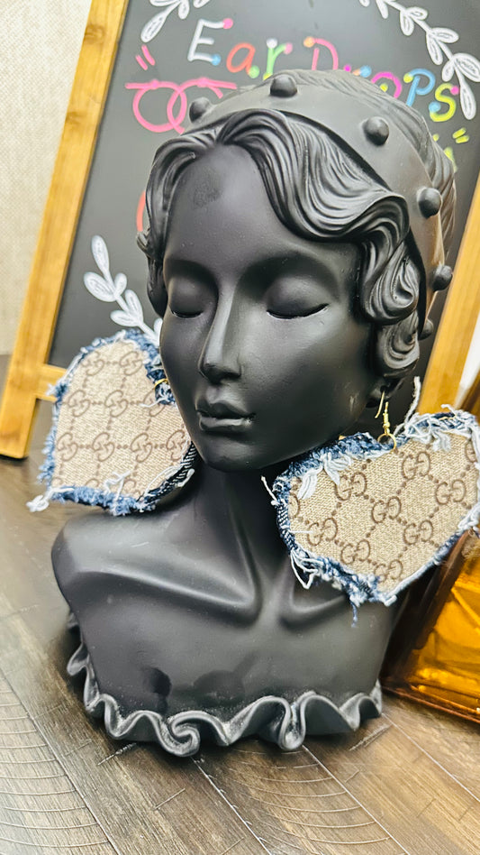 Leather & Distressed Fringed Denim GiGi Heart Shape Earrings