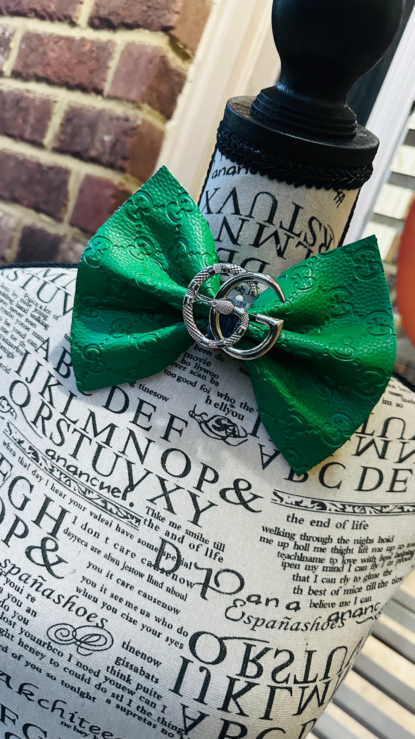 Emerald Green Leather GiGi Denim Bowtie with center brooch