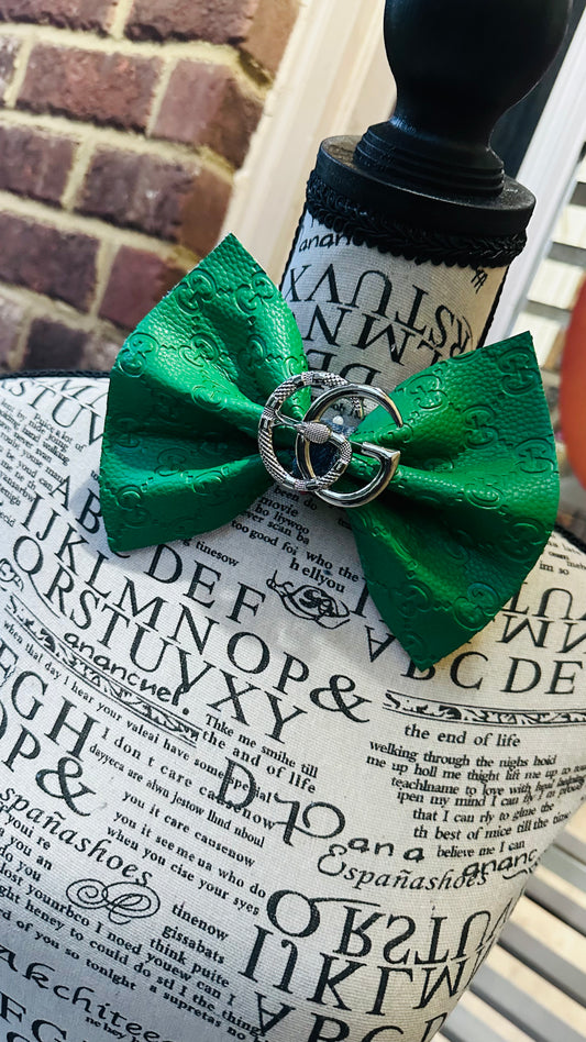 Emerald Green Leather GiGi Denim Bowtie with center brooch