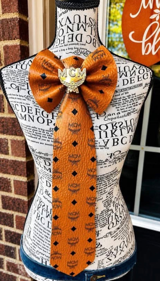 Handmade Cognac Leather & Denim MGM Bowtie Necktie