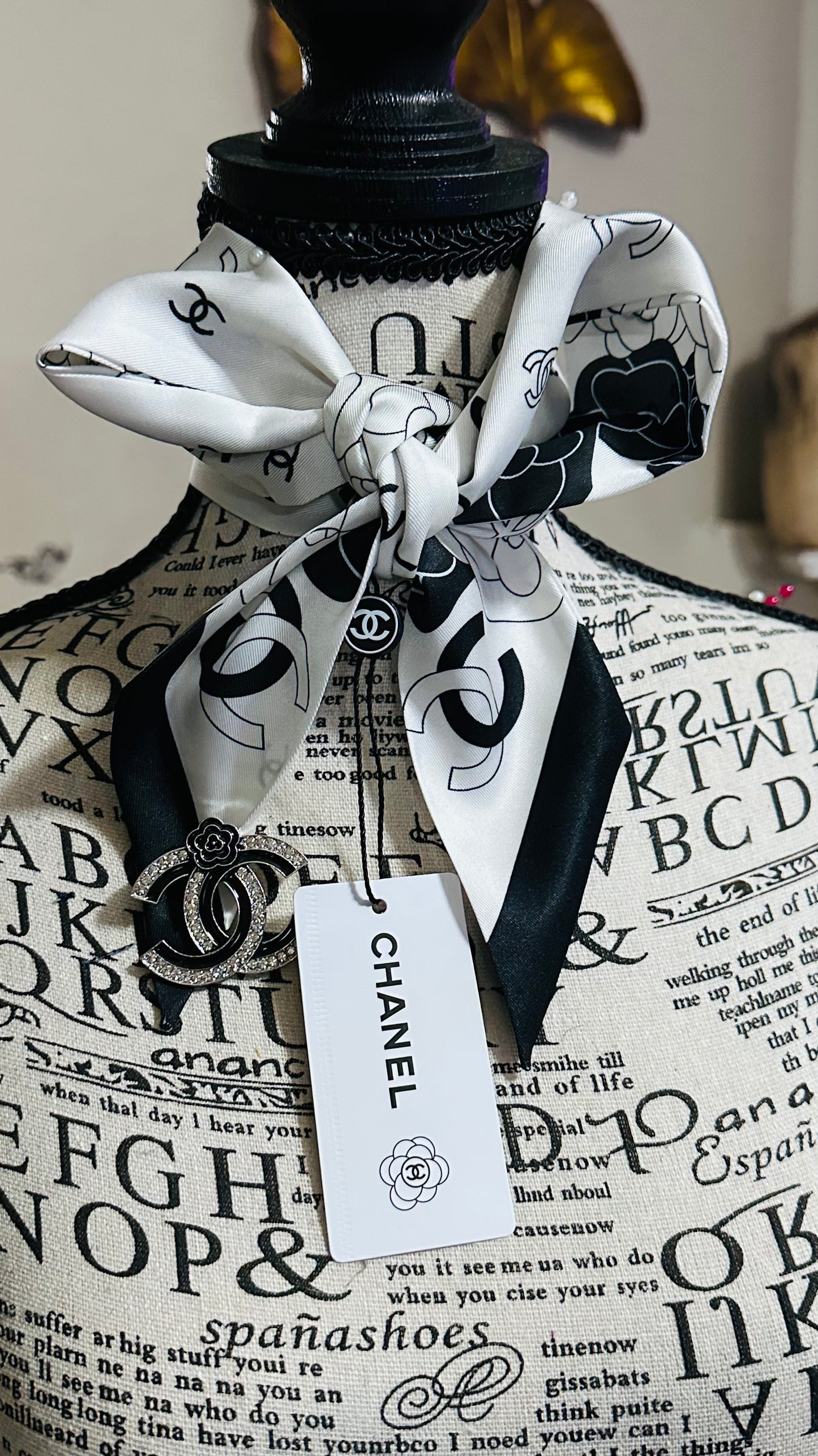Satin Black & White Fashion Scarf