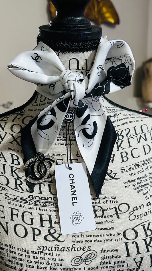 Satin Black & White Fashion Scarf