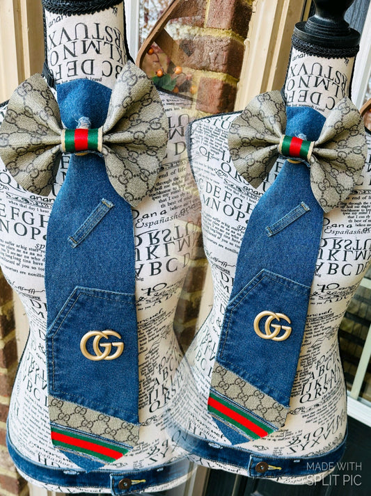 GiGi Leather & Distressed Denim Bowtie Necktie