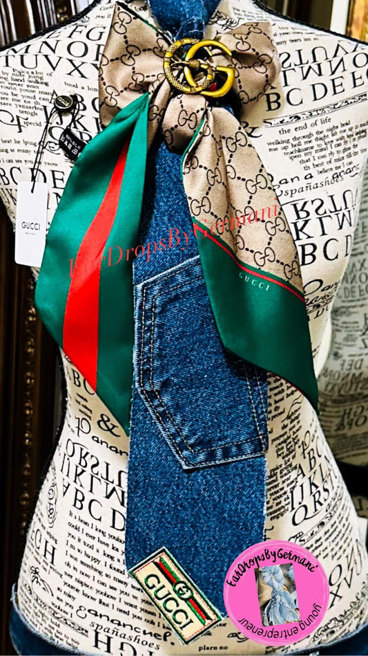 GiGi Silk Scarf & Distressed Denim Necktie