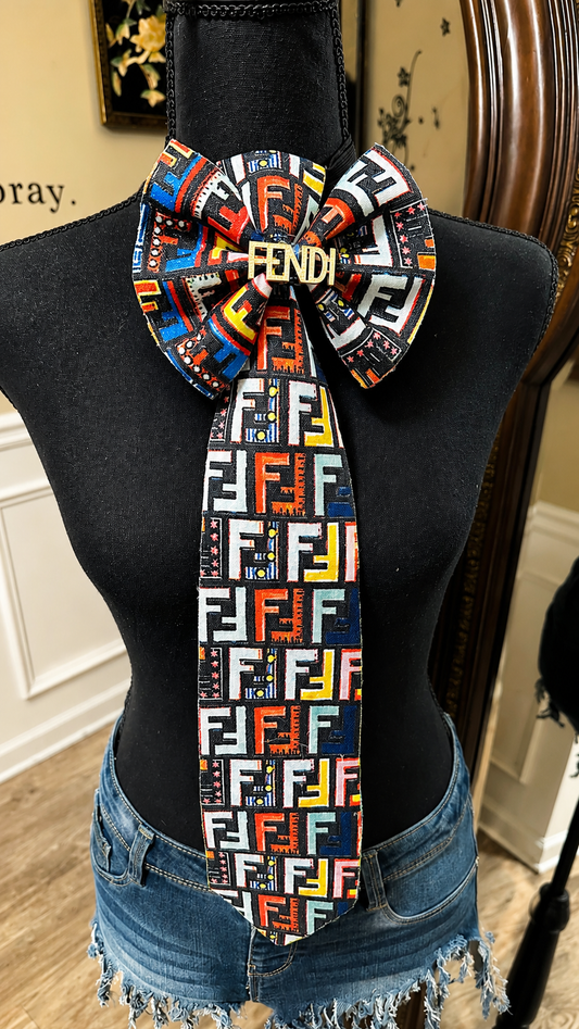 Multicolor Fendia Distressed Denim Bowtie Necktie  (lightweight)