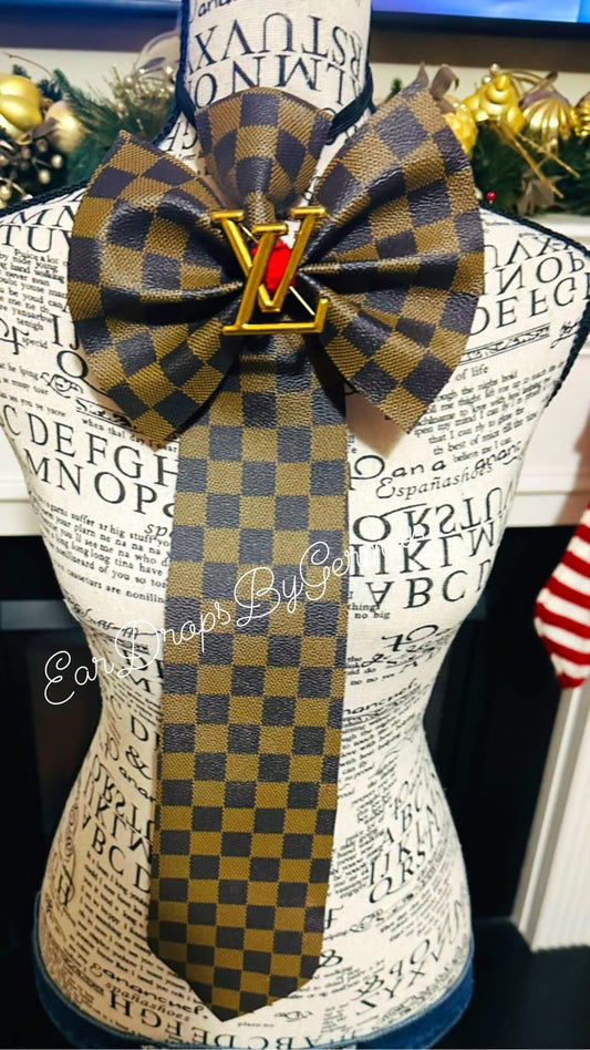 Brown’s Checkered Leather Bowtie Necktie