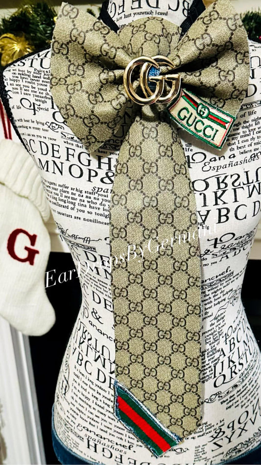 Brown Leather GiGi Distressed Denim Bowtie Necktie