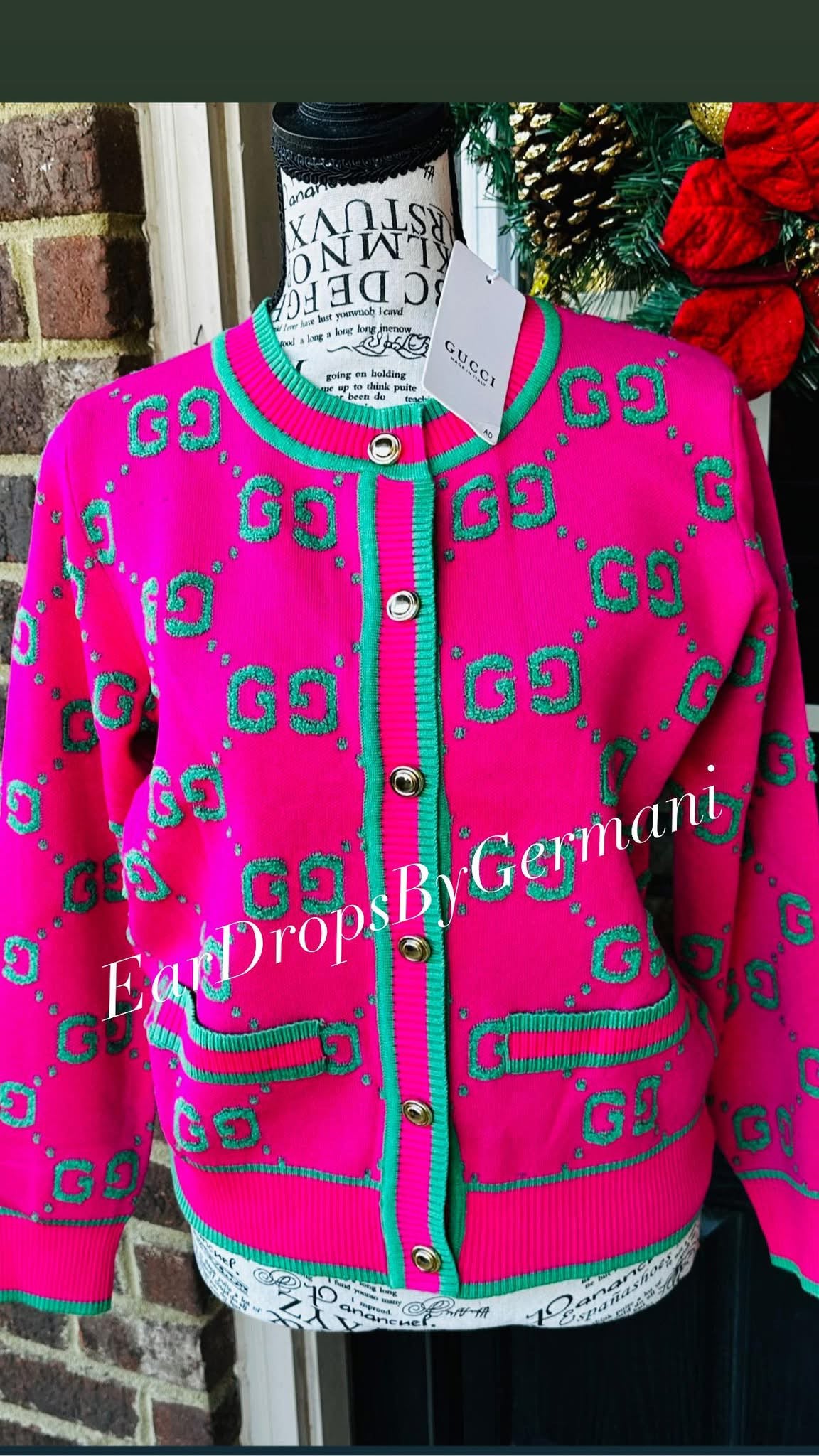 Hot Pink Green GiGi Cardigan Sweater (free size)