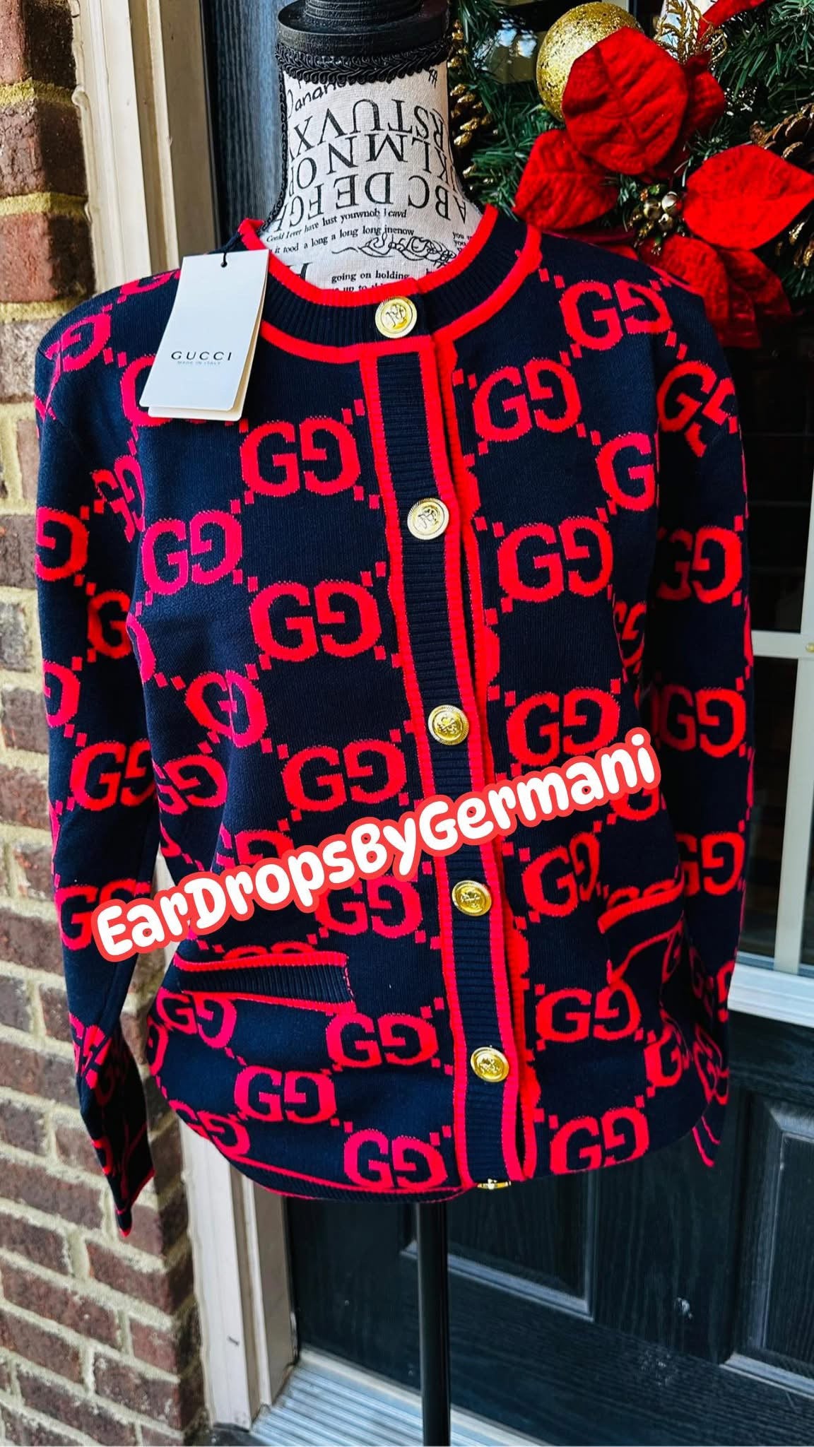Navy Blue Red GiGi Cardigan Sweater (free size)