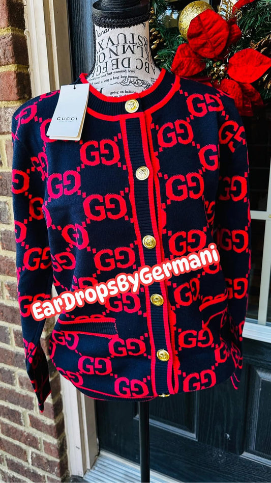 Navy Blue Red GiGi Cardigan Sweater (free size)