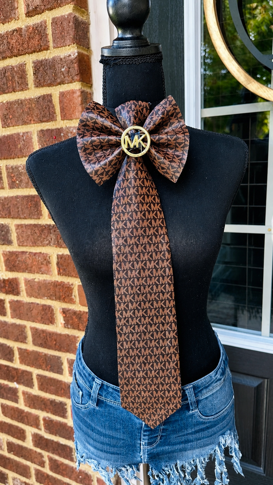 Brown Black M’Kay Leather & Distressed Denim Bowtie Necktie