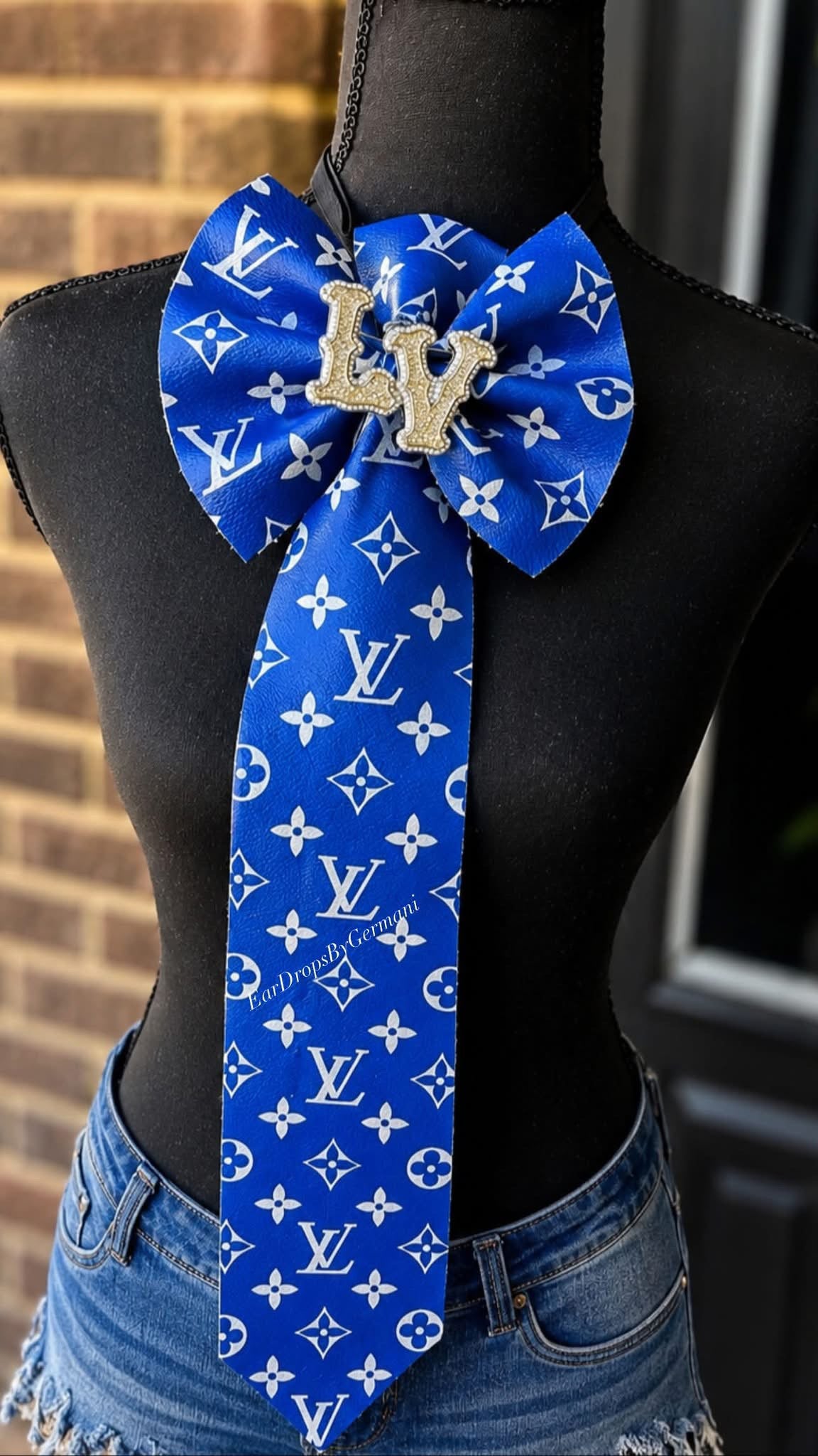 Royal Blue L'Vee Leather Distressed Denim Bowtie Necktie