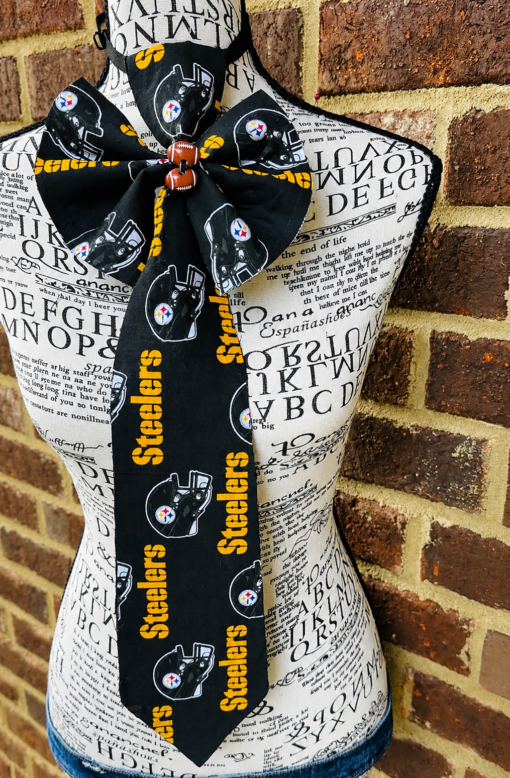 Handmade Fabric & Denim Steelers Bowtie Necktie