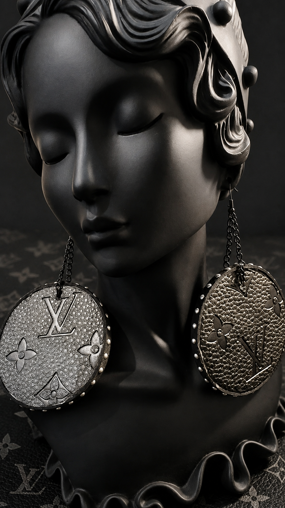 Charcoal Luxe LV Medallion Earrings
