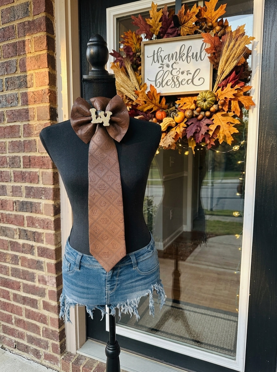 The "Roasted Chestnut" Leather & Denim Bowtie Necktie