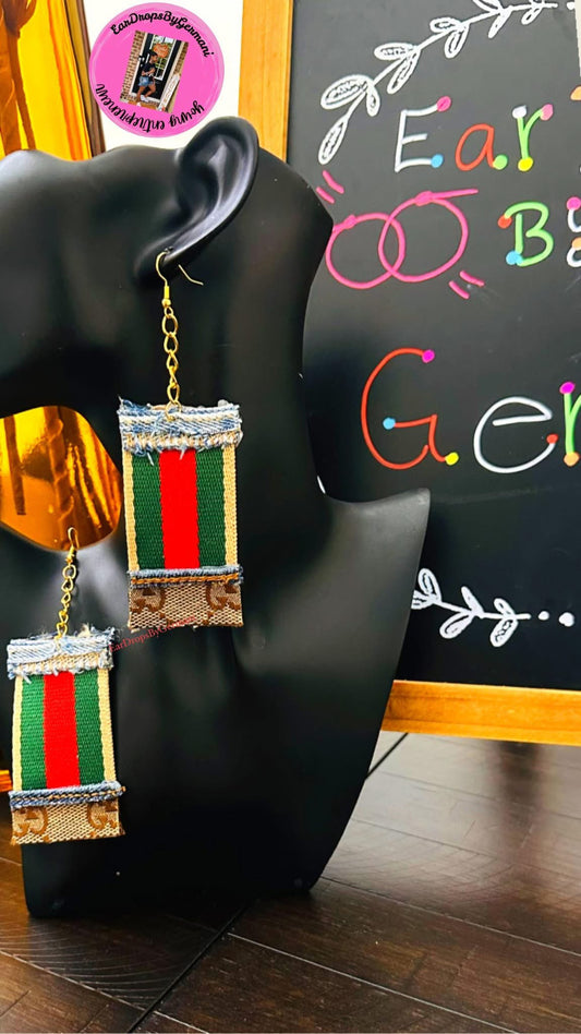 Handmade Green Red Denim Tassel Drops