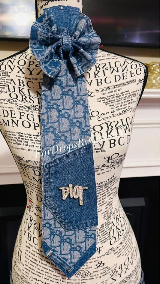 Deon Light Blue Bow Distressed Denim Necktie