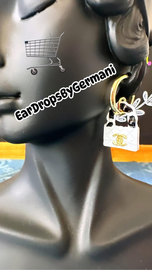 White Purse Earrings